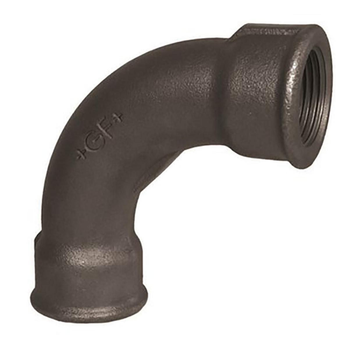 Böj 90° med 2 muffar, aducerad, svart, invändig gänga. Int nr 2. - 10X90GR SV AD BÖJ NO 2 2 MUFFAR EN10242/A2