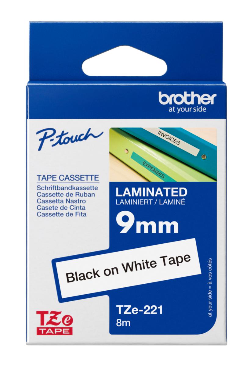Märkband Brother - MÄRKBAND BROTHER TZE221 9MM VIT MED SVART TEXT