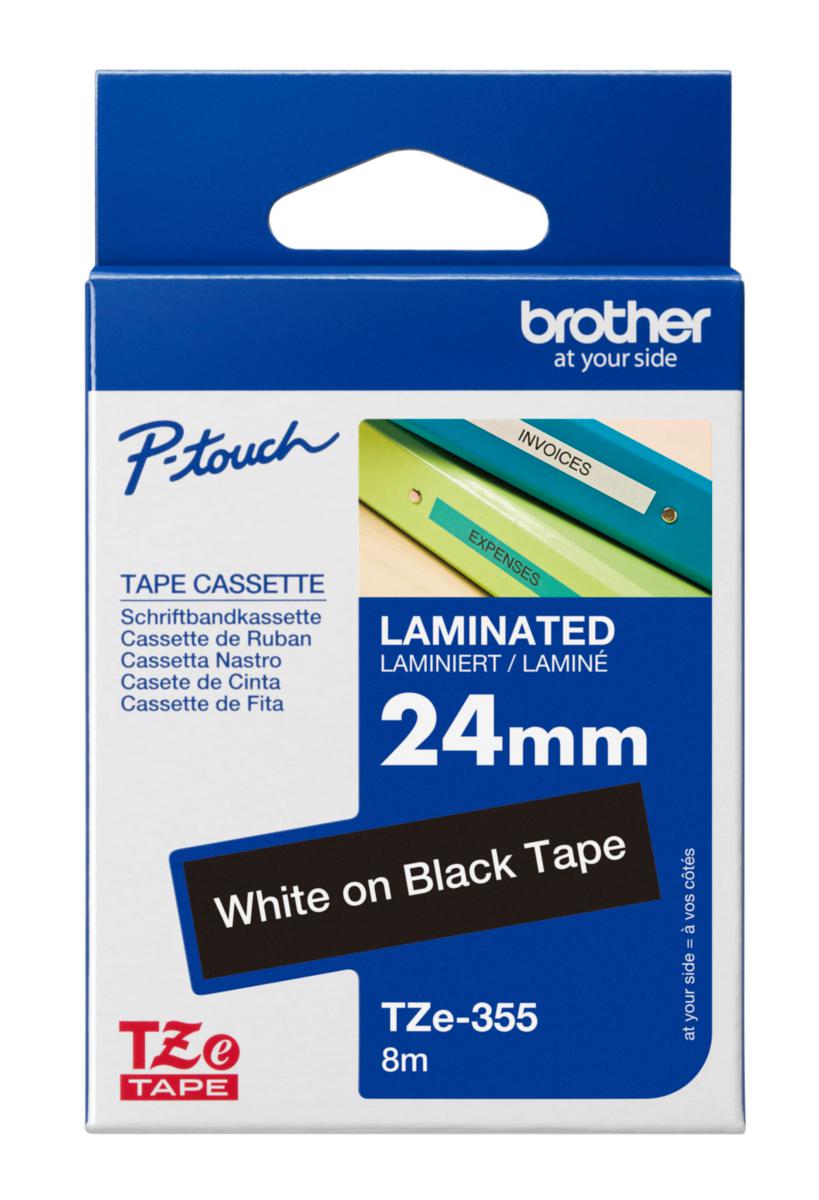 Märkband Brother - MÄRKBAND BROTHER TZ355 24MM SVART MED VIT TEXT