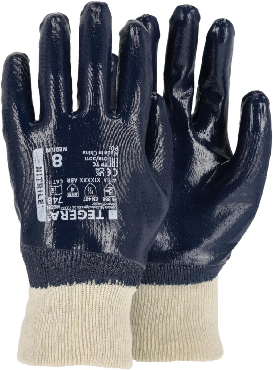 Handske Tegera 748 - HANDSKE TEGERA 748 NITRIL HELDOPPAD BLÅ MUDD STL 8
