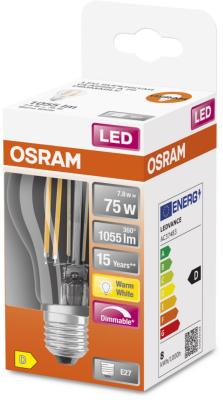 LED-LAMPA NORM (75) E27 DIM KLAR 827 CL A OSRAM