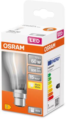 LED-LAMPA NORMAL (60) BOX B22 MATT 827 CL A OSRAM