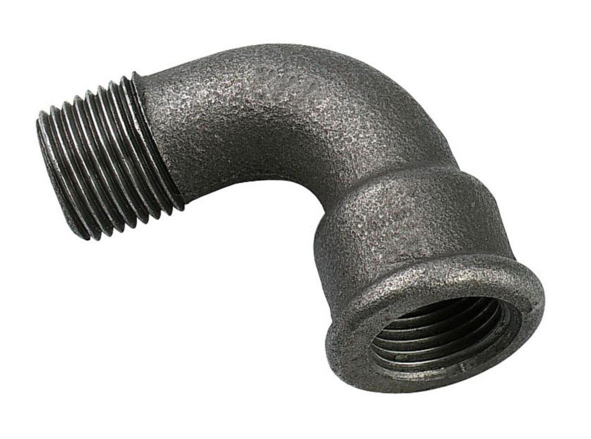 Böj 90° med 1 muff, aducerad, kort, svart, kort båge, in- och utvändig gänga. Int nr 1A. - 25X90GR SV AD BÖJ 1 MUFF N 1A KORT BÅGE EN10242/A2
