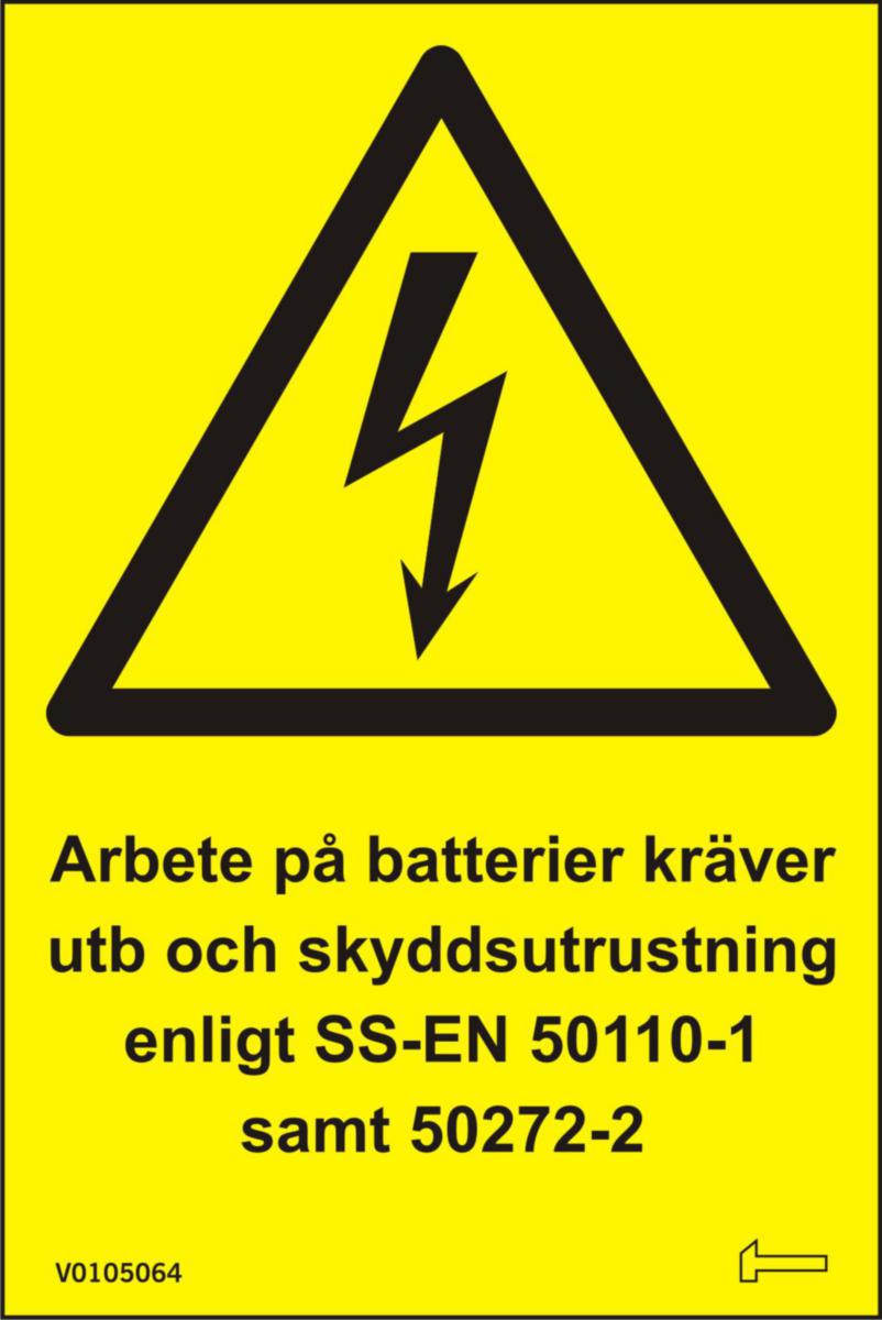 Dekal arbete på batterier, självhäftande, 50x75mm - DEKAL ARBETE PÅ BATTERIER KRÄV 
