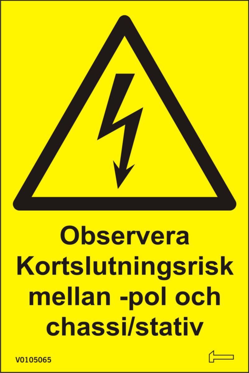 Dekal Observera kortslutningsrisk...självhäftande, 50x75mm - DEKAL OBSERVERA KORTSLUTNINGSR