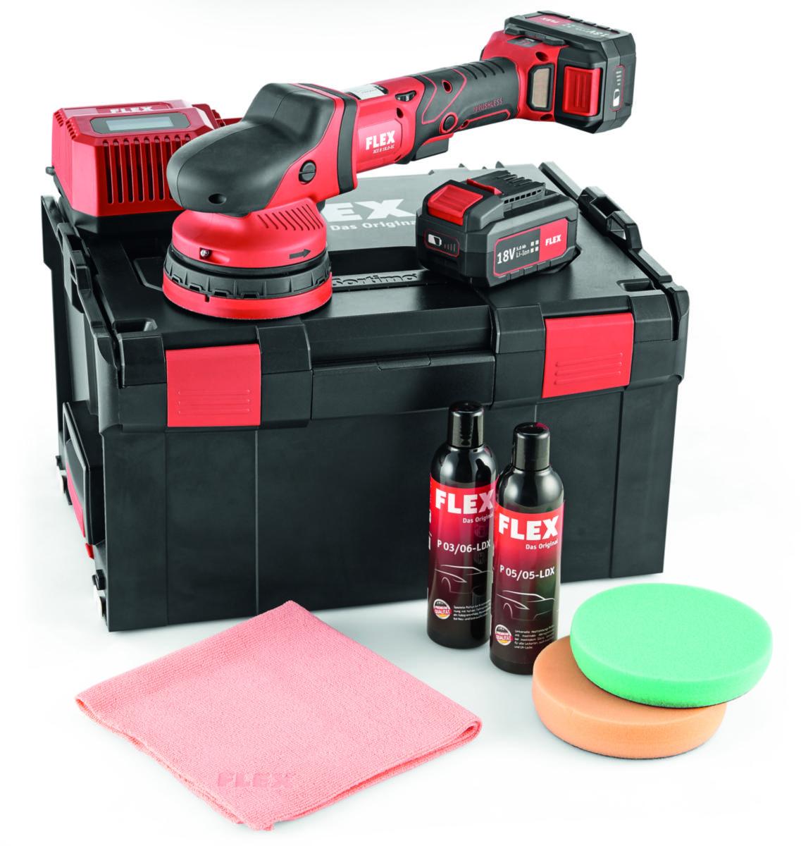 Polermaskin Flex XCE8 125 18.0-EC P-Set - POLERMASKIN FLEX XCE8 P-SET 18V 8MM INKL 2X5AH&LAD