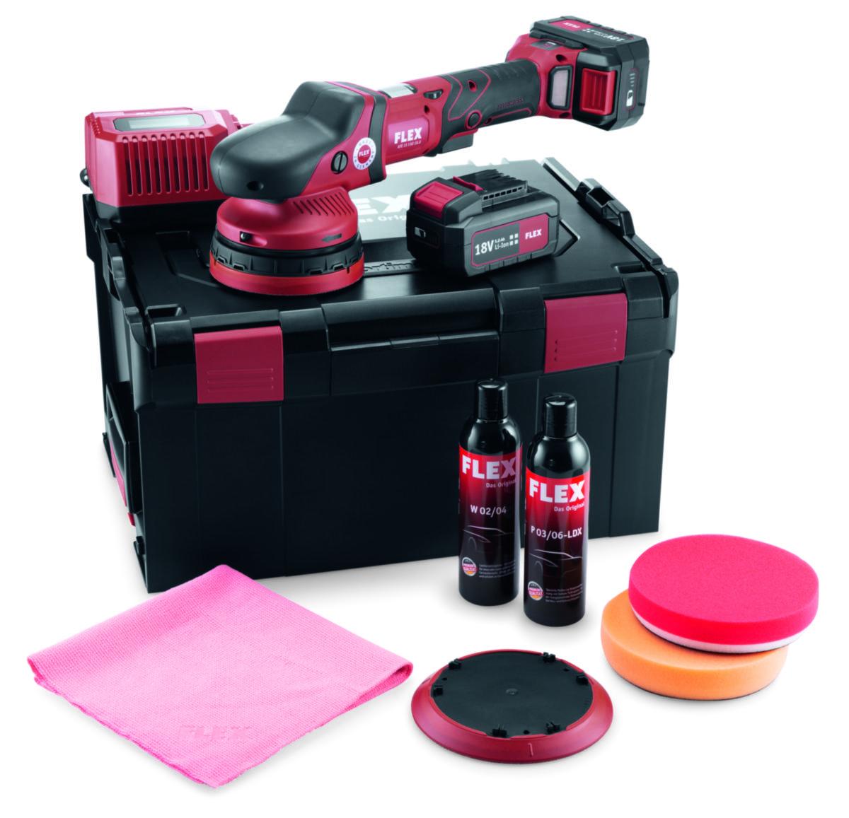 Polermaskin Flex XFE15 150 18.0-EC P-set - POLERMASKIN FLEX XFE15 18V 15MM INKL 2X5AH&LAD&POLER.