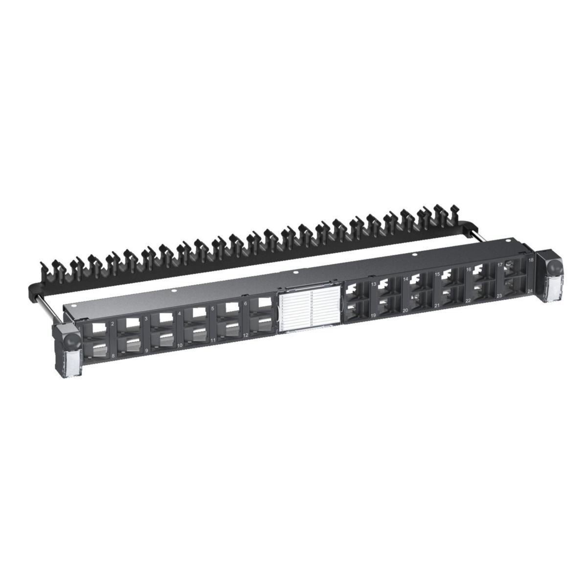 Patchpanel 19" vinklad 1HE för 24 st RJ45 S-One DPM - PATCH-P VINKL 24X S-ONE DPM 1H 