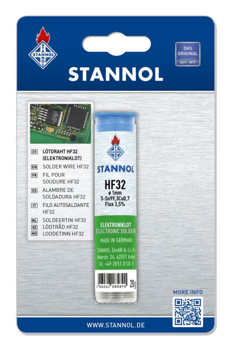 Lödtråd Stannol HF 32 BF - LÖDTRÅD STANNOL HF 32 BF 1.0MM 20G SB BLYFRI