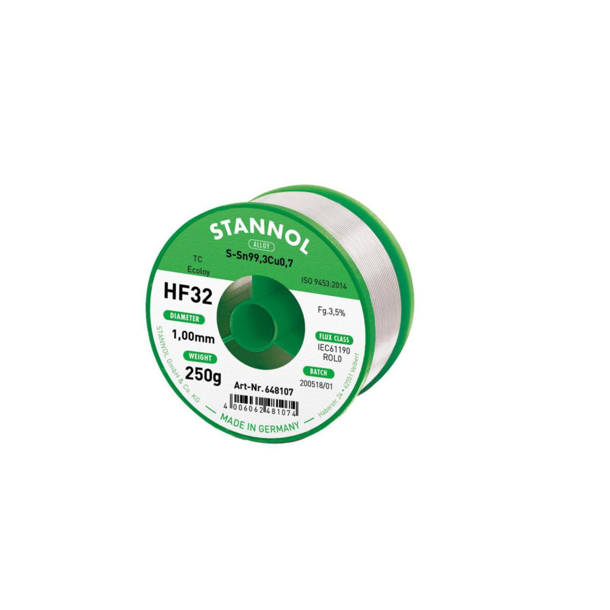 Lödtenn Stannol HF 32 BF - LÖDTENN STANNOL HF 32 BF 1.0MM 250G 648107 BLYFRI