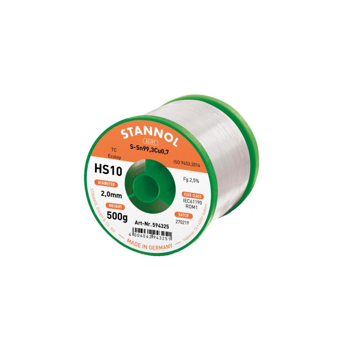 Lödtenn Stannol HS 10 BF - LÖDTENN STANNOL HS 10 BF 2.0MM 500G 594325 BLYFRI