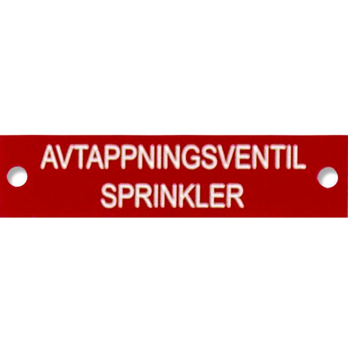 Sprinklerskyltar - SKYLT AVTAPPN.VENTIL SPRINKLER PLAST 80X20MM 2 RADER 2 HÅL