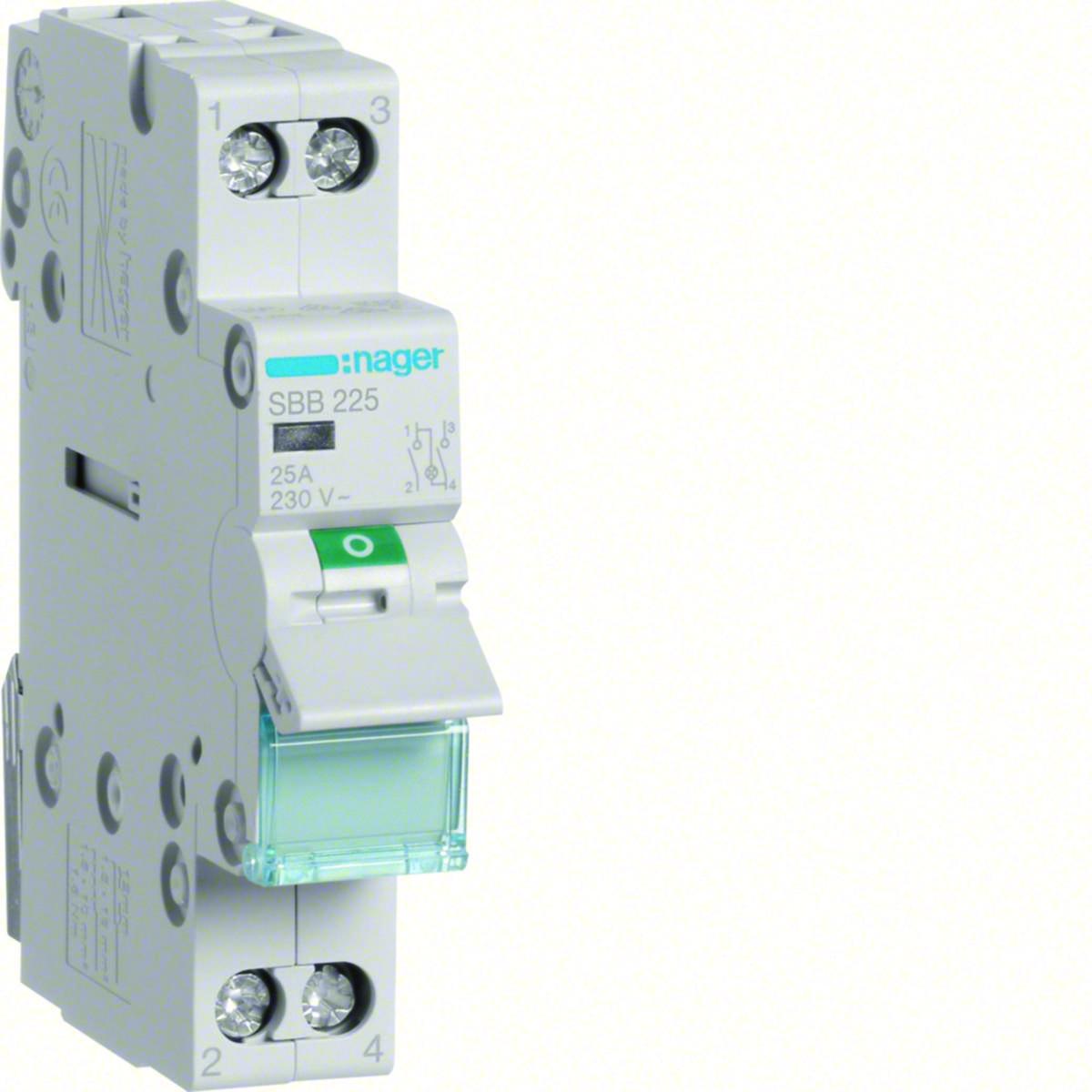 Strömställare med LED-lampa, Hager - STRÖMST. MED LAMPA 2-POL 25A SBB225