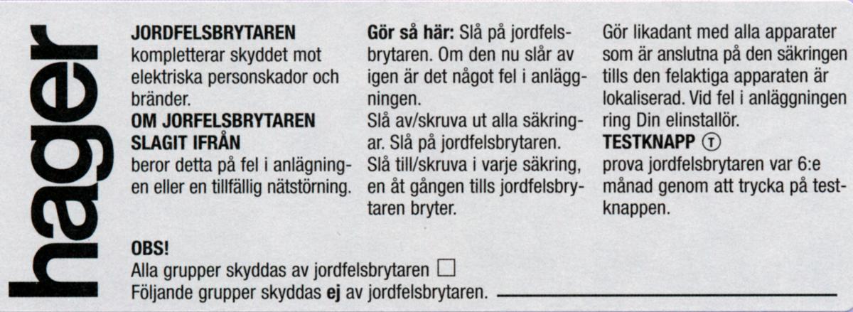 Skylt Jordfelsbrytare CZ010 - SKYLT CZ010