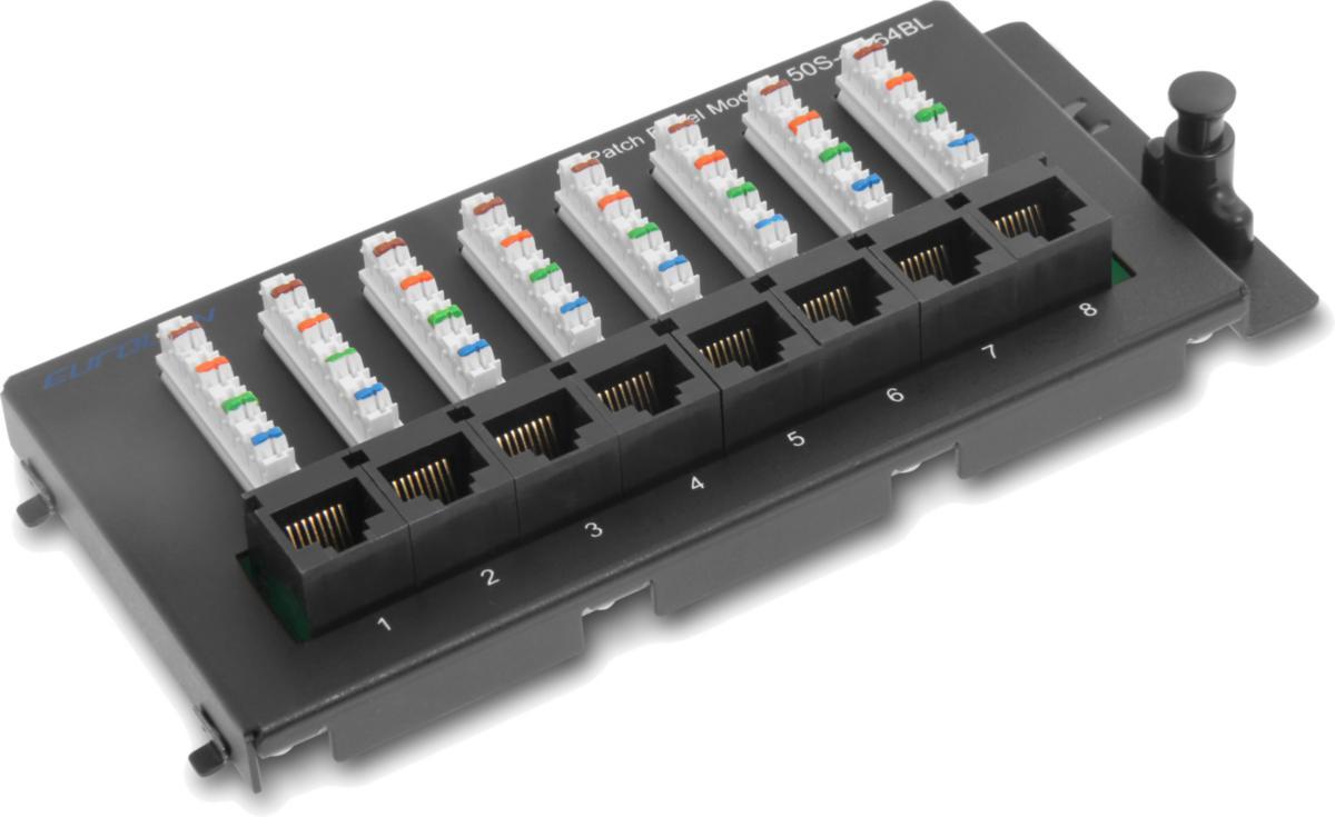 Patchpanel bestyckad C6 8xRJ45/IDC, Eurolan - HOME PATCH C6 8XRJ45/IDC 50S-10-64BL