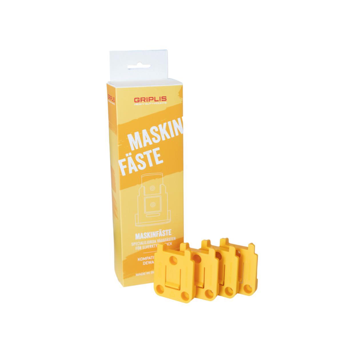 Maskinfäste, väggfäste för 18 V batteridrivna verktyg, Griplis - MASKINFÄSTE GRIPLIS DEWALT 18V GUL 4-PACK