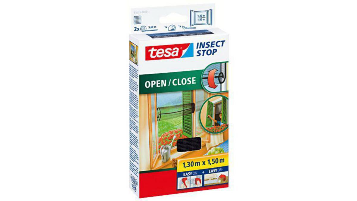 Insektsnät för fönster, Open/Close, Tesa - INSEKTSNÄT FÖNSTER 1,3MX1,5M KARDBORREBAND ANTRASIT TESA