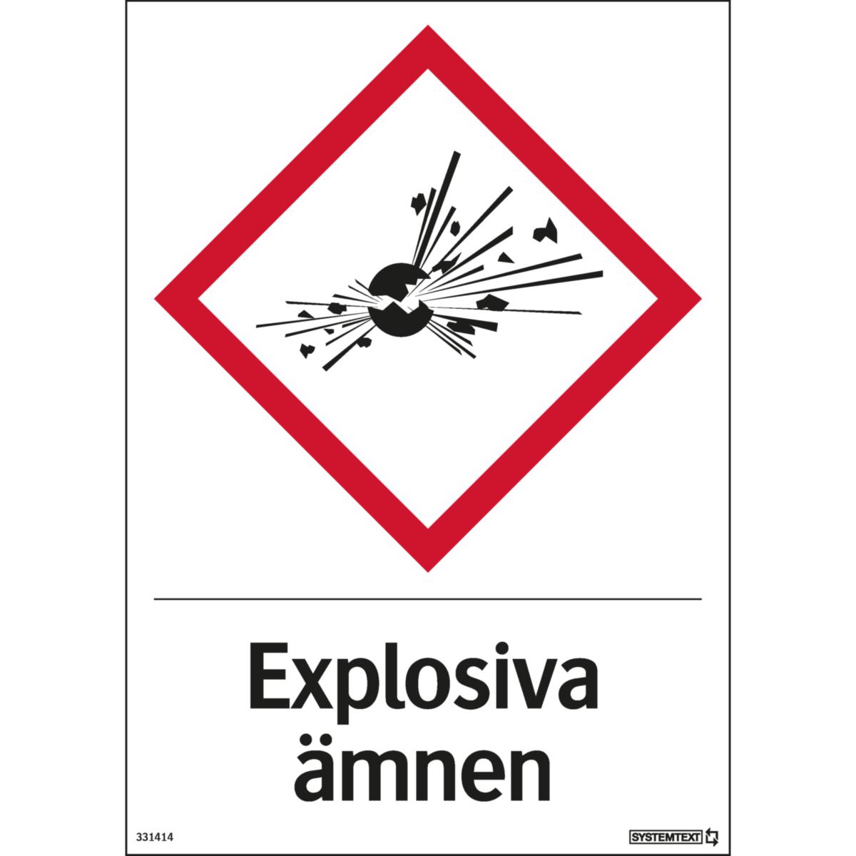 Kemisk märkningskyltar - SKYLT "EXPLOSIVA ÄMNEN" 33-1414 210X297MM HÅRDPLAST