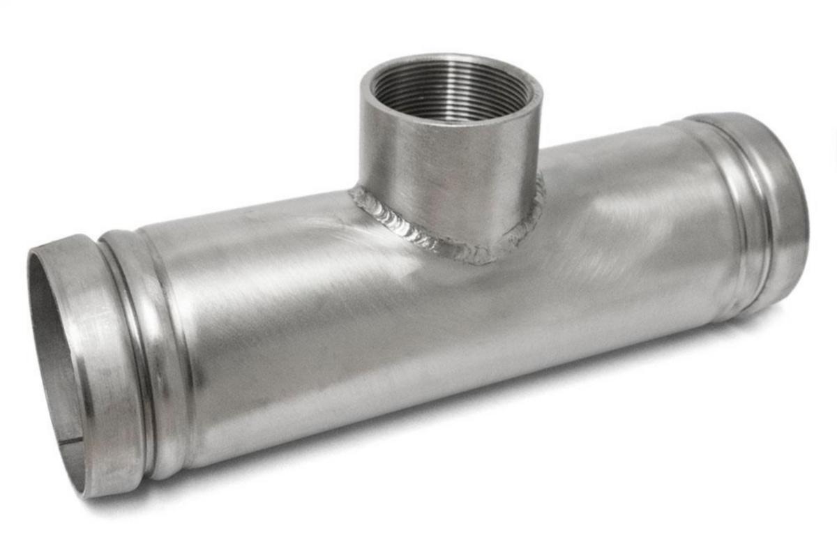 Dubbelrillat T-rör med gängat utlopp - T-RÖR DUBRILL/INVGGA DN50XR25 60.3X33.7MM L=300MM 304L 2MM