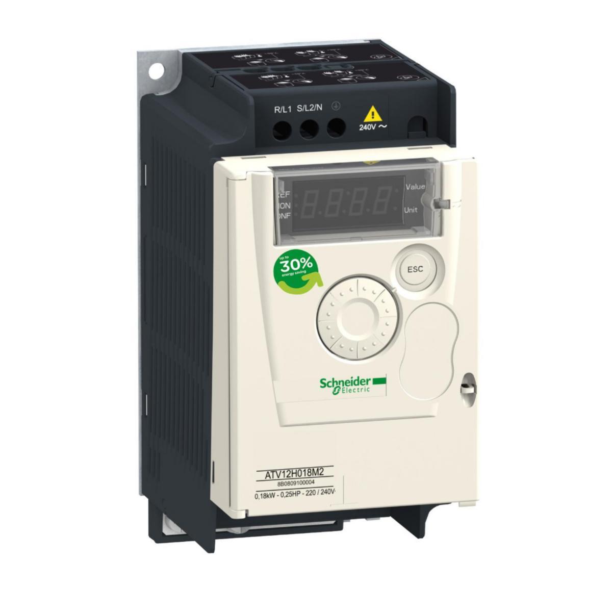 Frekvensomriktare Altivar 12 1-fas 230 V IP20  med kylare, inbyggt EMC-filter - FREKV.OMR 1-F 230V 0,37KW KYL ATV12H037M2