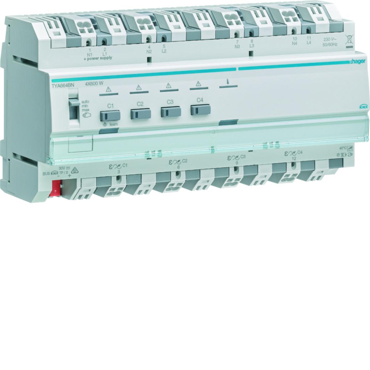 Universialdimmer TYA för KNX-ETS, Hager - DIMMER KNX 4X600W TYA664BN
