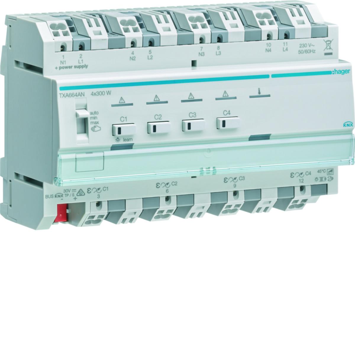 Universaldimmer TXA för LED/CFL, Hager - DIMMER EASY-KNX 4X300W TXA664AN