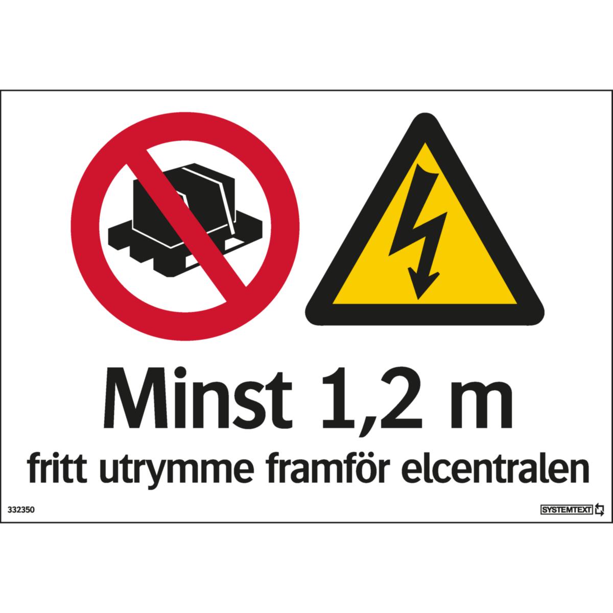 Varningsskyltar "El" - SKYLT "MINST 1.2M UTRYMME FRAM FÖR ELC" 33-2350 210X297MM