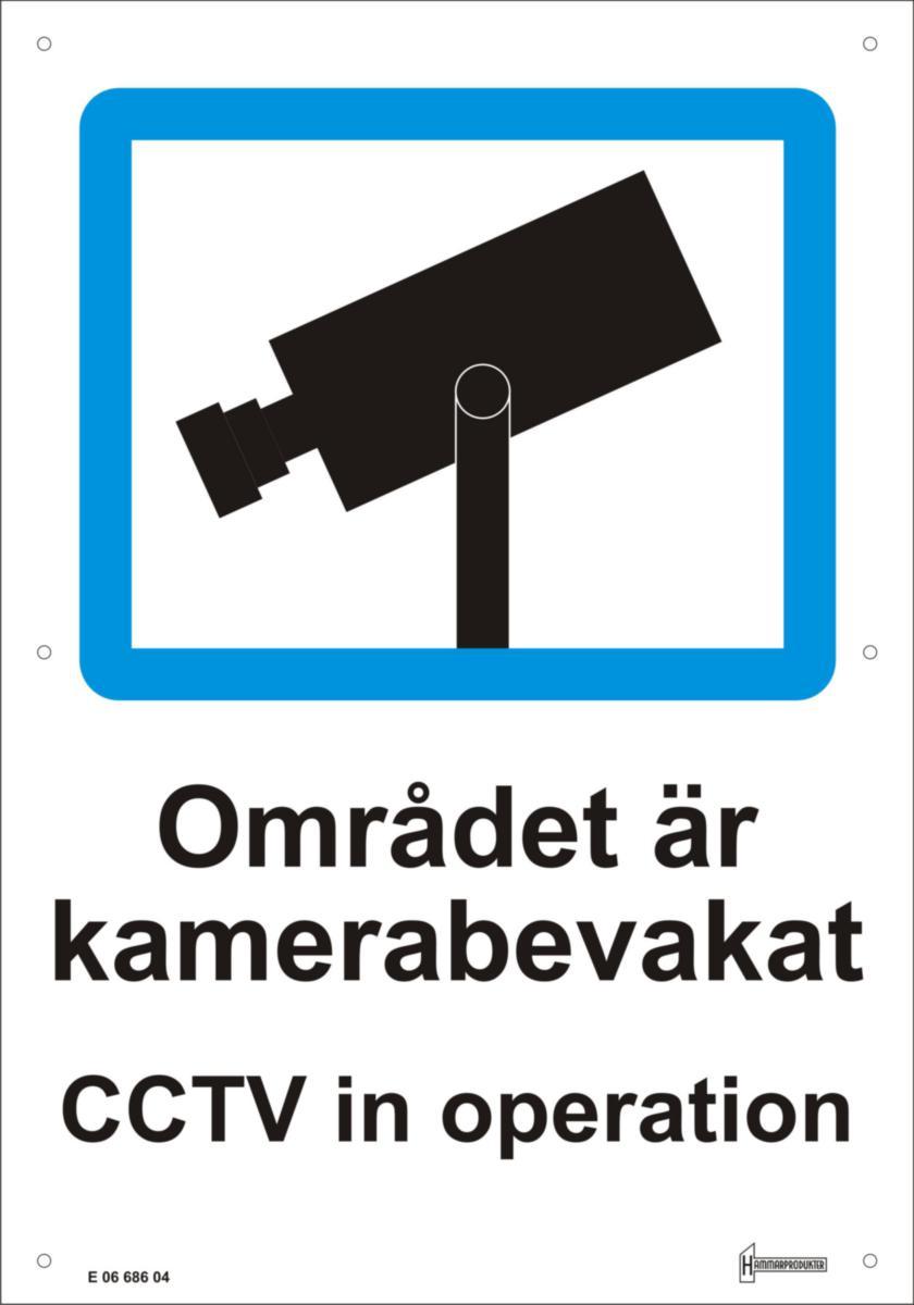 Skylt: Området är kamerabevakat - SKYLT OMRÅDE ÄR KAMERABEVAKAT AL, VIT/BLÅ/SVART, 2-SPRÅKIG