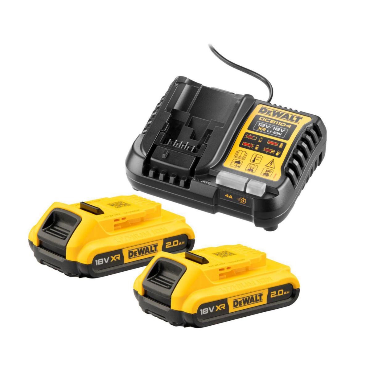 Batterikit DEWALT DCB1104D2 - BATTERIKIT DEWALT DCB1104D2-QW 2X2,0 AH, 1 X DCB1104 LADDARE