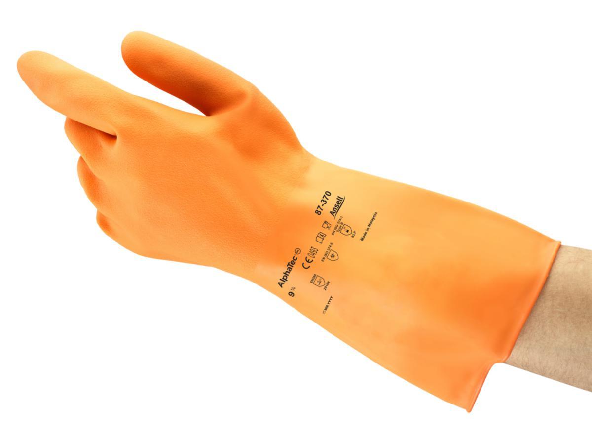 Kemskyddshandske Ansell 87-320 Alphatec - HANDSKE ANSELL ALPHATEC 87-320 LATEX ORANGE 300MM STL 8.5