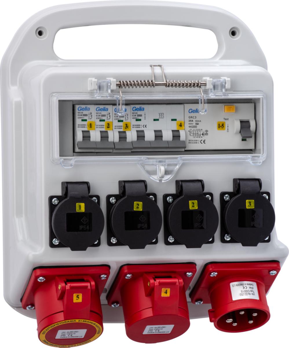 Byggcentral, 16 A, med jordfelsbrytare & automatsäkringar - BYGGCENTRAL 16A JFB AUTOMATSÄK IP44