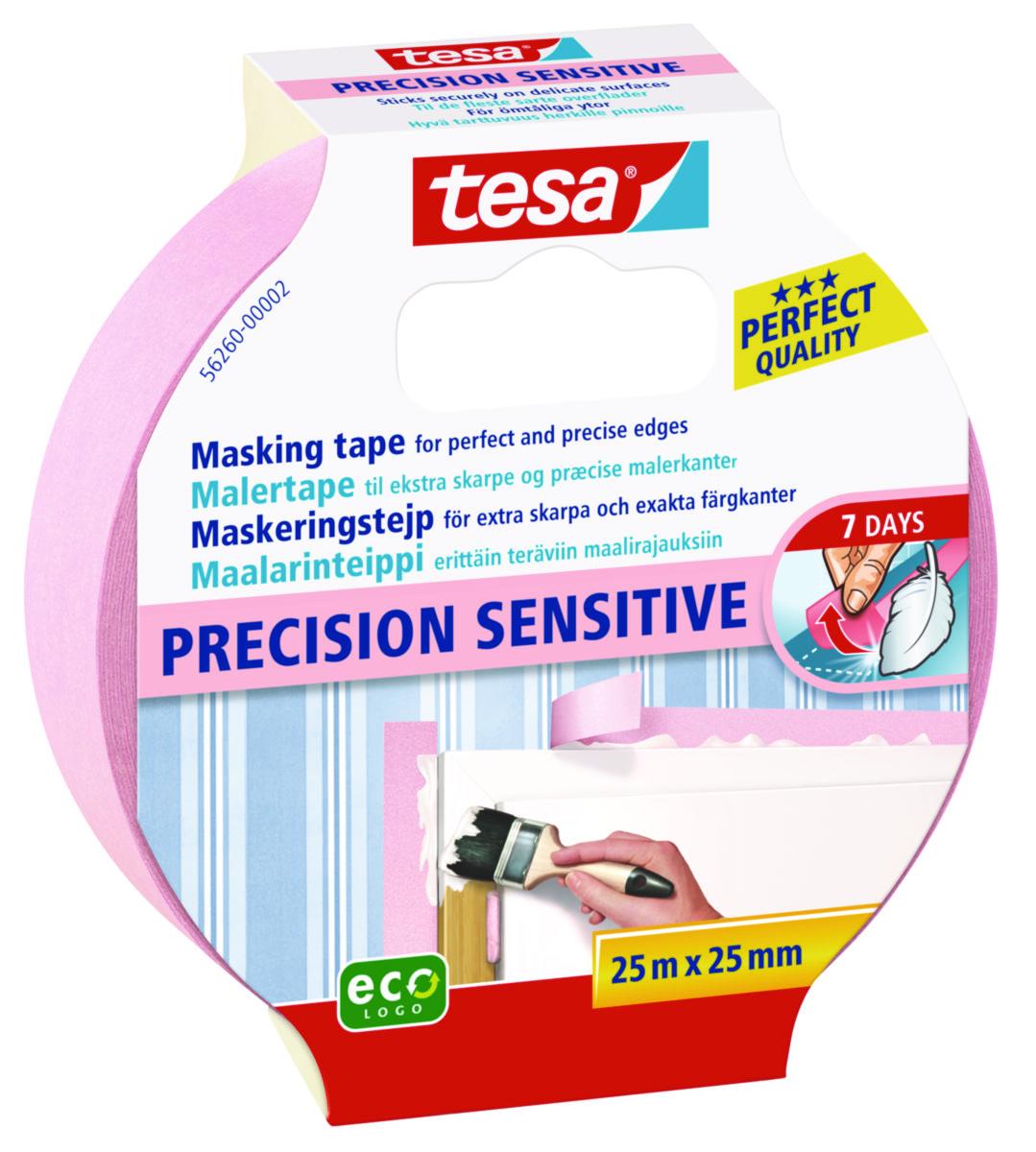 Maskeringstejp precision sensitive, inomhus, Tesa - MASKERINGSTEJP 25MM 25M ROSA PRECISION SENSITIVE TESA