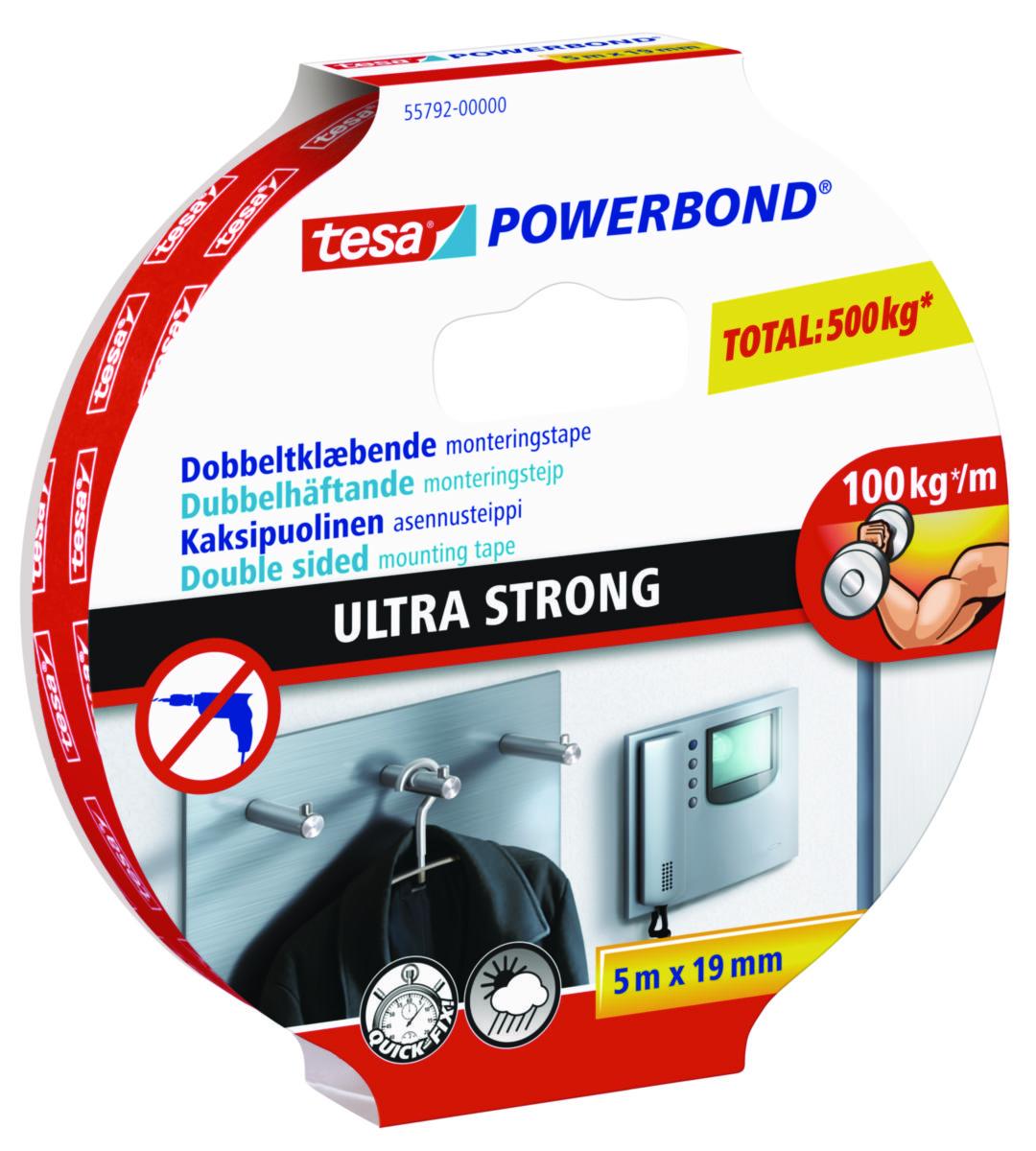 Monteringstejp, powerbond ultra strong, Tesa - MONTERINGSTEJP DUBBELHÄFTANDE 19MM 5M POWERBOND ULTRA STRONG
