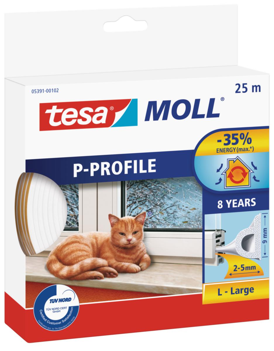 Tätningslist P-profil, Tesa - TÄTNINGSLIST 9MMX5.5MMX25M VIT P-PROFIL SJH TESA