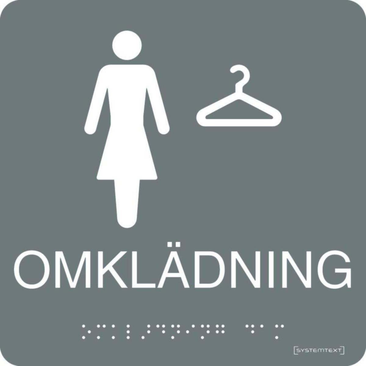 Taktilskyltar "Övrigt" - SKYLT TAKTIL OMKLÄDNING DAMER 23-6011 150X150MM GRÅ
