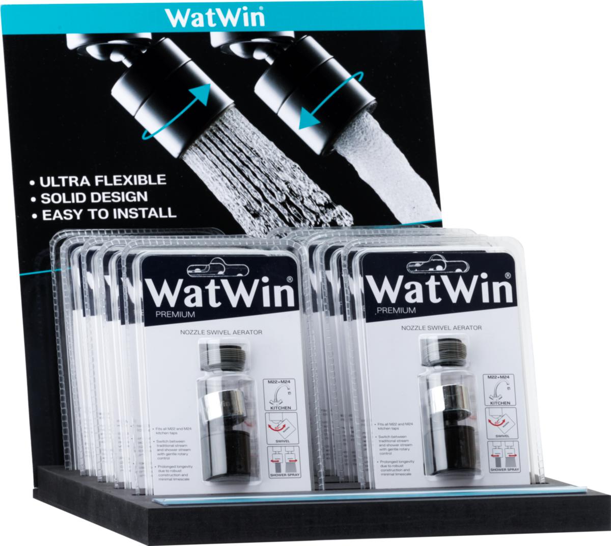 Bänkdisplay, strålsamlare med kulled, Nozzle M22/24, WatWin - DISPLAY STRÅLSAMLARE KULLED MED 10 ST WATWIN NOZZLE M22/24