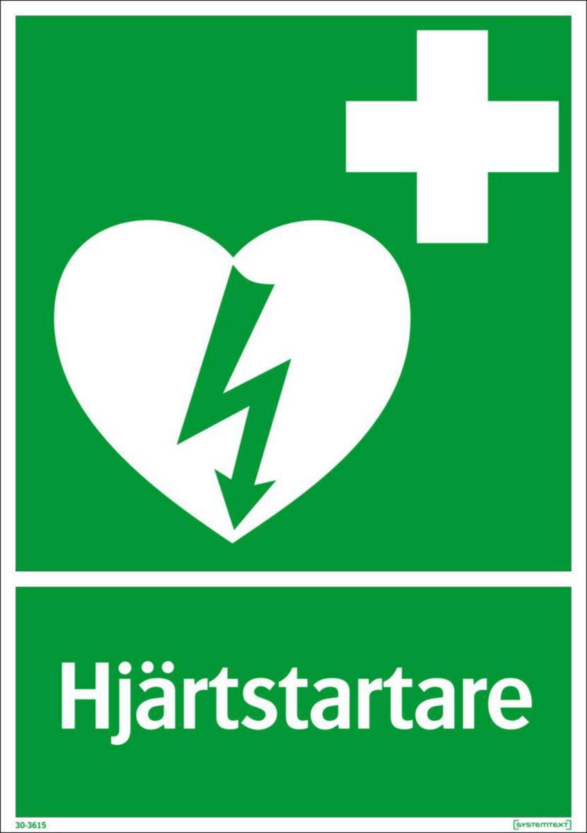 Nödskyltar "Första hjälpen" - DEKAL HJÄRTSTARTARE SYSTEMTEXT 148X210MM