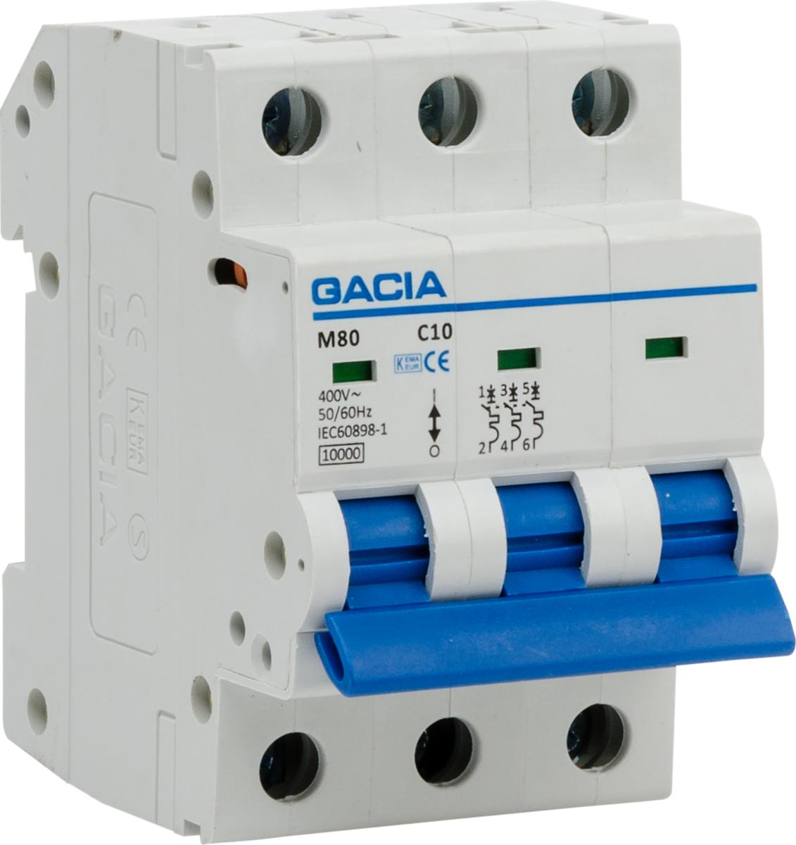 Automatsäkring för normcentral/normkapsling, 3-polig, Gacia - AUTOMATSÄK 3 POL 25A 10KA C 3 MODULER