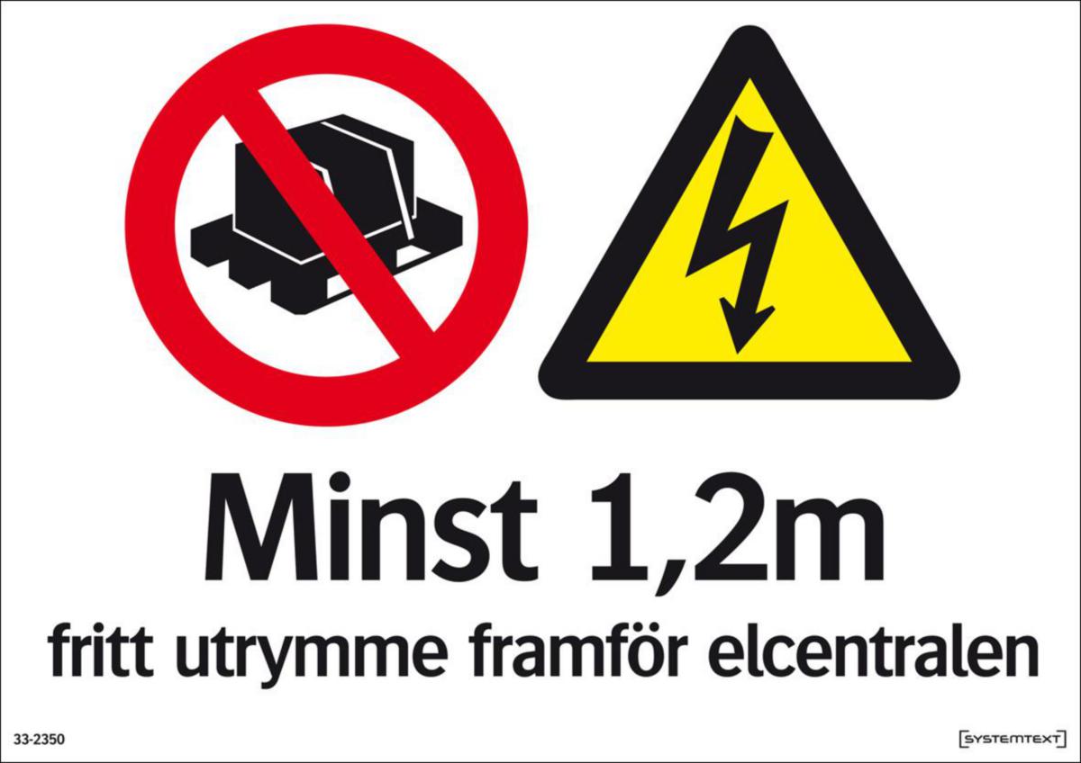 Varningsskyltar "El" - SKYLT "MINST 1.2M UTRYMME FRAM FÖR ELC" 33-2350 210X297MM