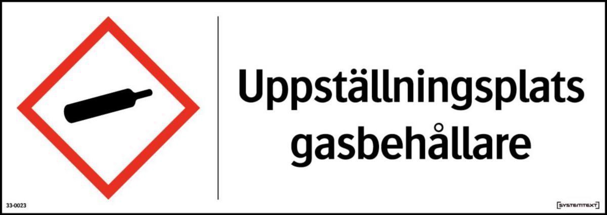 Kemisk märkningskyltar "gasbehållare" - SKYLT "UPPSTÄLLNINGSPL GASBEH" 33-0023 420X148MM ALU REFLEX