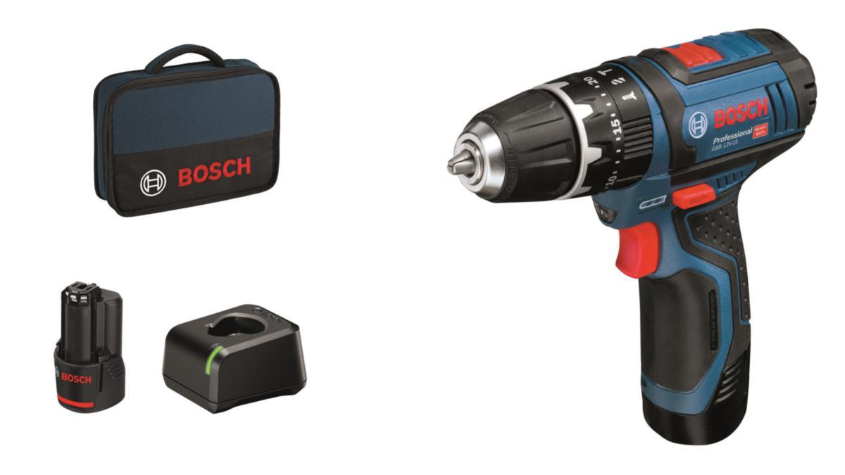 Slagborr/skruvdragare Bosch GSB 12V-15 2x2,0 Ah Bag - SLAGBORRMASKIN GSB 12V-15 2X2.0AH BAG 30 NM 1300 V/MIN