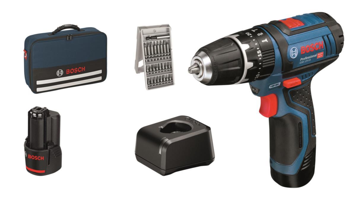 Slagborr/skruvdragare Bosch GSB 12V-15 2x2,0 Ah Väska - SLAGBORRMASKIN GSB 12V-15 2X2.0AH 25AC BAG 30 NM 1300 V