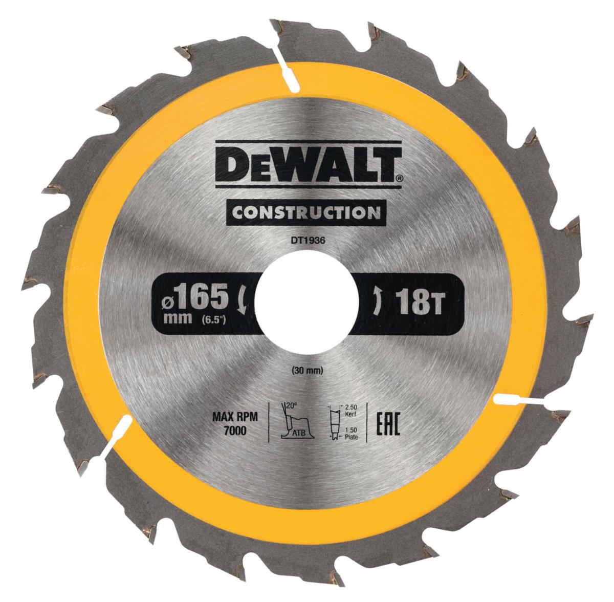 Cirkelsågklinga DEWALT Construction Portabla maskiner - CIRKELSÅGBLAD DEWALT DT1936-QZ 165X30MM 18T (AC)