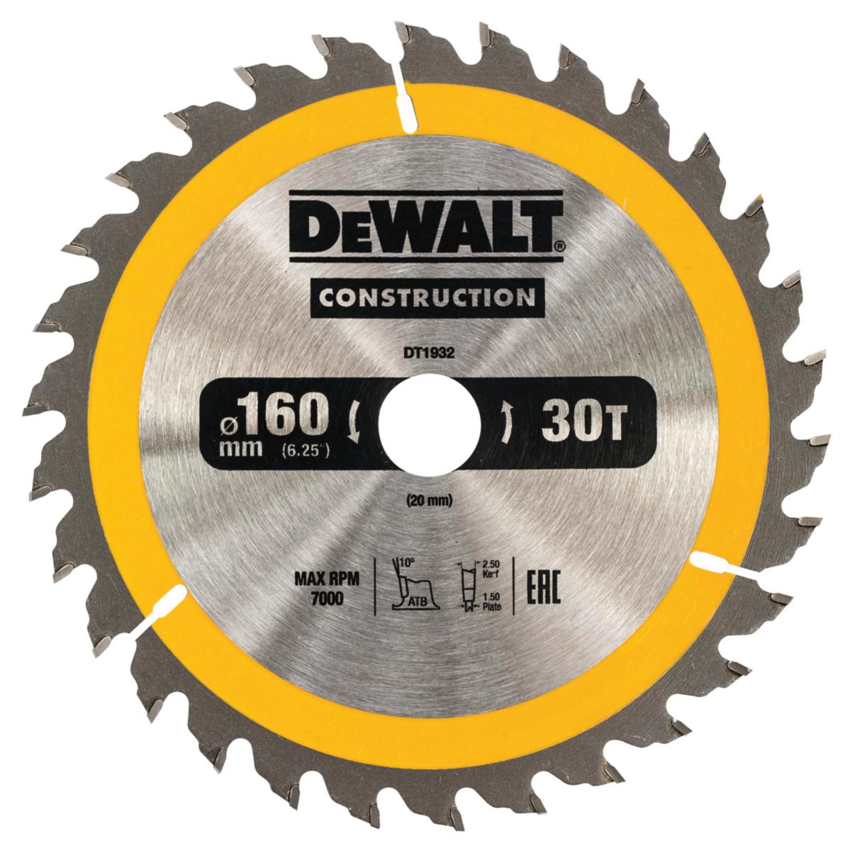 Cirkelsågklinga DEWALT Construction Portabla maskiner - CIRKELSÅGBLAD DEWALT DT1932-QZ 160X20MM 30T (AC)
