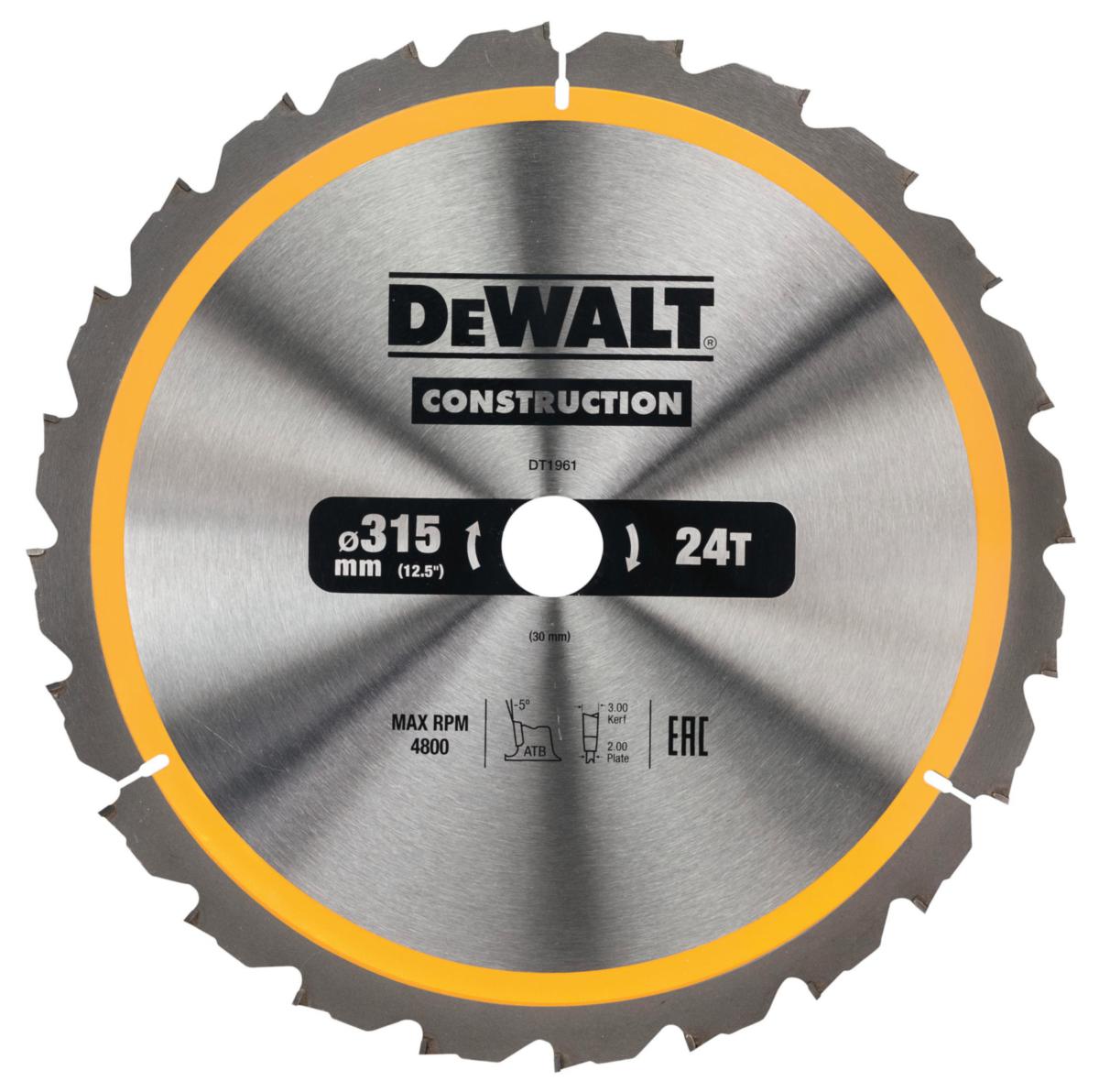 Cirkelsågklinga DEWALT Construction Stationär - CIRKELSÅGBLAD DEWALT DT1961-QZ 315X30MM 24T