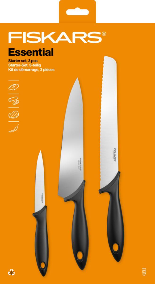 Knivset Fiskars Essential 3 delar - KNIVSET FISKARS ESSENTIAL SET MED TRE KNIVAR, INKLUDERAR