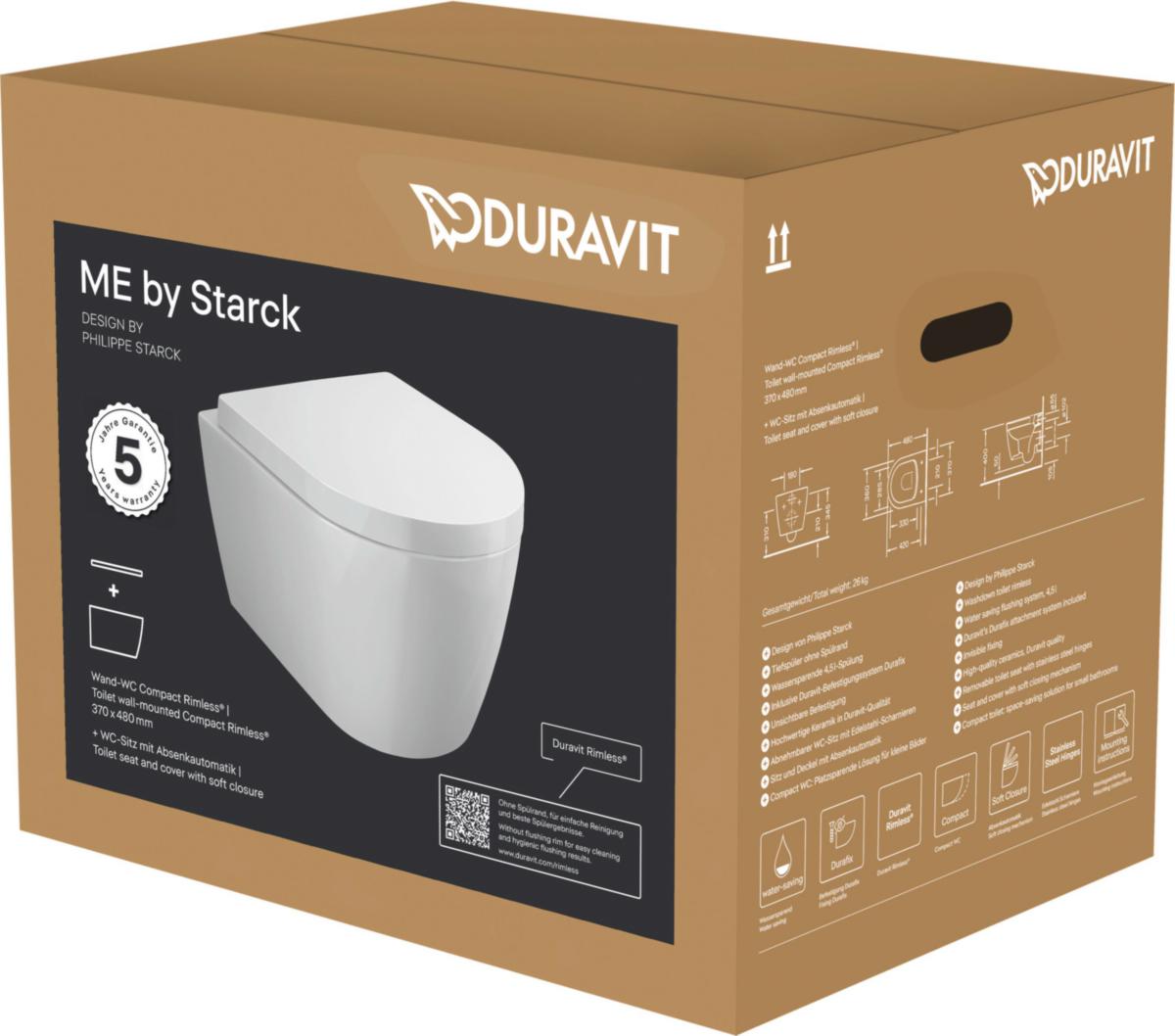 WC-skål ME by Starck Compact, Duravit - DURAVIT ME BY STARCK WCSKÅL DS COMPACT.RIMLESS PKT M SC SITS