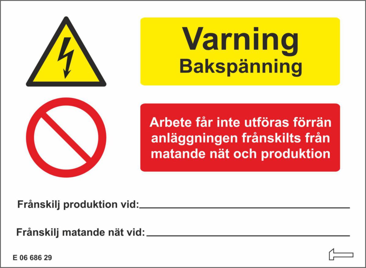 Dekal "Varning Bakspänning", A6 - DEKAL VARNING BAKSPÄNNING V0105118