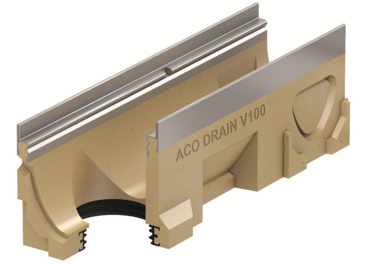 ACO Multiline V100 5.2 linjeavvattningsränna, utan fall med bottenutlopp - ACO MULTILINE V100S RÄNNA 5.2, 0.5M BOTTEN UTL 110
