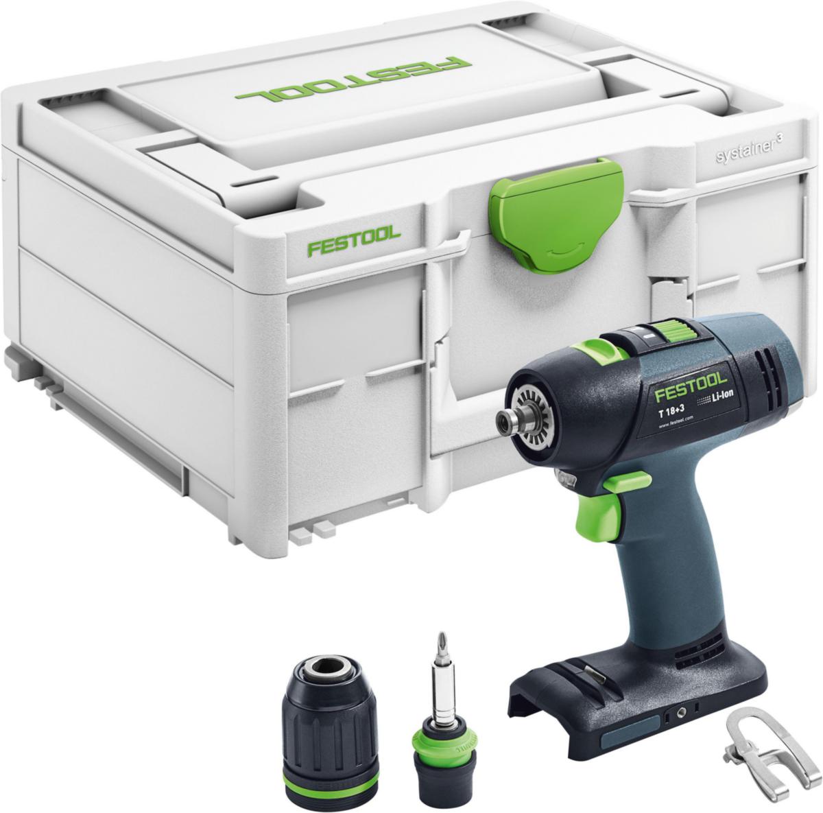 Borrskruvdragare Festool T18+3 Basic SOLO - SKRUVDRAGARE FESTOOL T18 BASIC 18V. U. BATTERI. U. LADDARE
